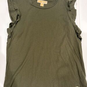 Michael Kors Dark Green Ruffle Sleeve Blouse